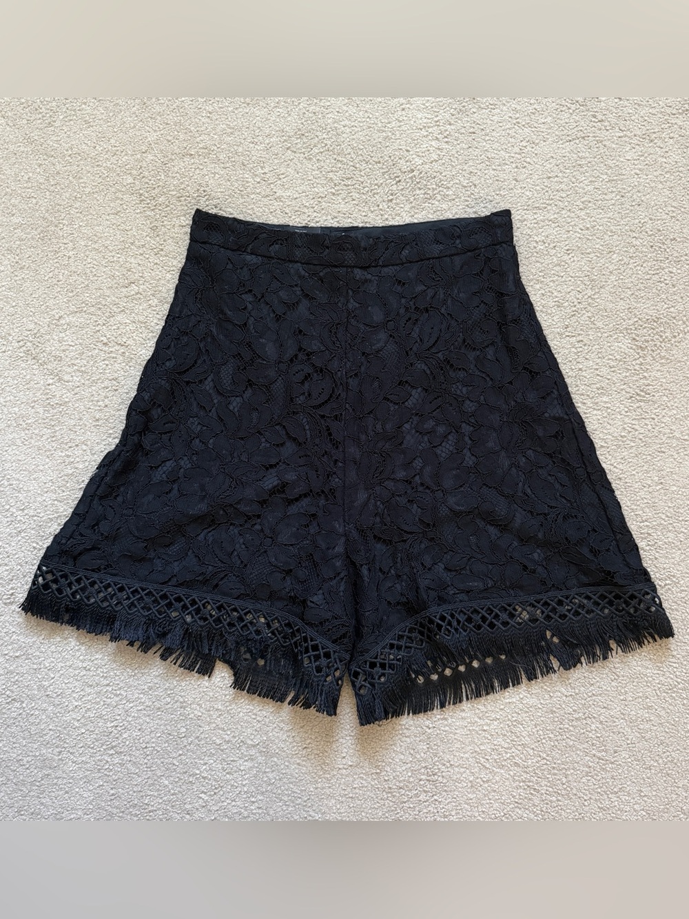 PINKO High-Waist Fringe-Hem Lace Shorts
